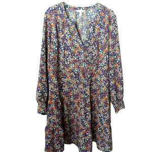 Women's XXL Floral Tiered Dress LS Boho Cottagecore Above Knee Time Tru Poly